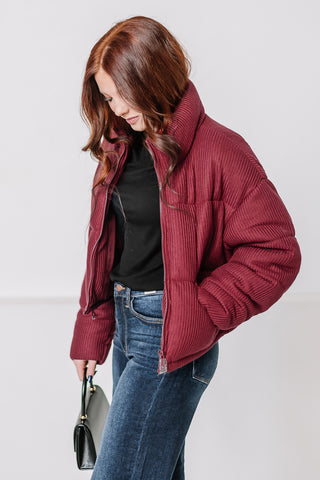 Winter Days Cozy Puffer Coat | Burgundy