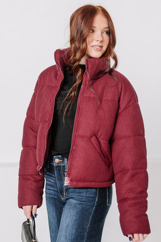 Winter Days Cozy Puffer Coat | Burgundy