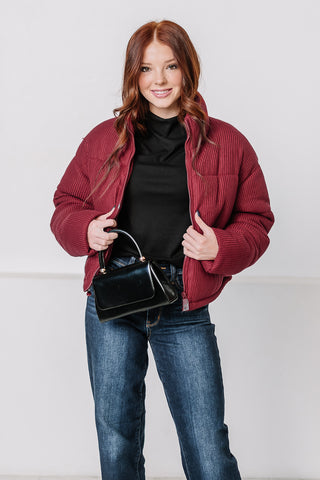 Winter Days Cozy Puffer Coat | Burgundy