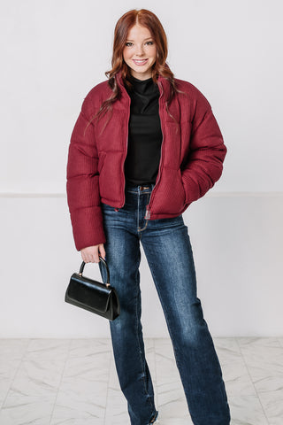 Winter Days Cozy Puffer Coat | Burgundy