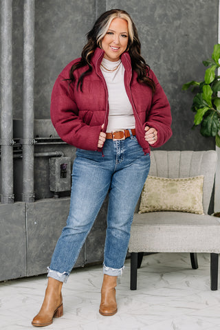 Winter Days Cozy Puffer Coat | Burgundy