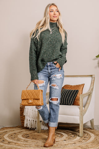 Wool Blend Turtle Neck Sweater | Hunter Green