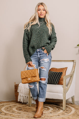 Wool Blend Turtle Neck Sweater | Hunter Green