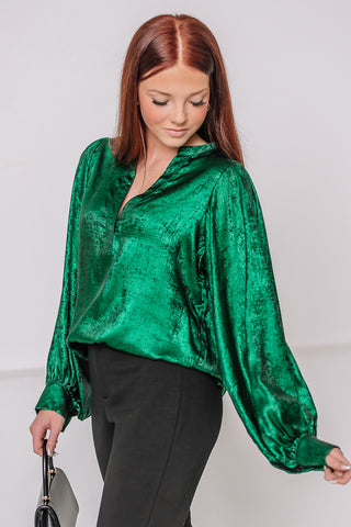 You Glow Girl Metallic Top | Hunter Green