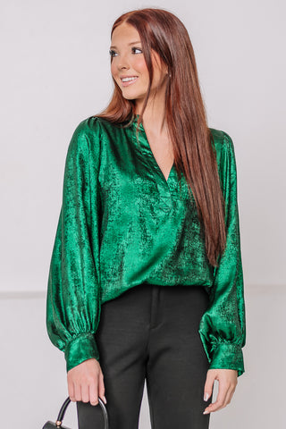 You Glow Girl Metallic Top | Hunter Green