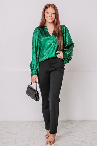 You Glow Girl Metallic Top | Hunter Green