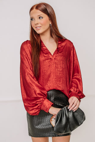 You Glow Girl Metallic Top | Red