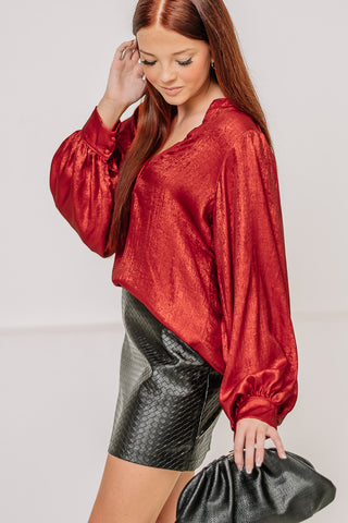 You Glow Girl Metallic Top | Red