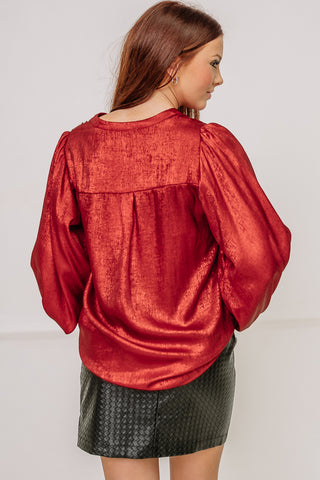 You Glow Girl Metallic Top | Red