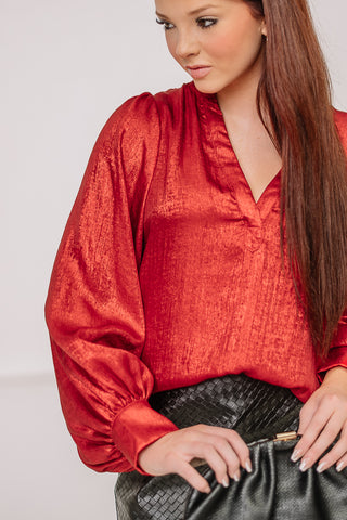 You Glow Girl Metallic Top | Red