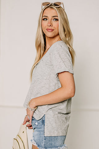 Zoie V Neck Top | Heather Grey