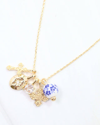 Crossing  Blue Jordan Charm Necklace Set Gold
