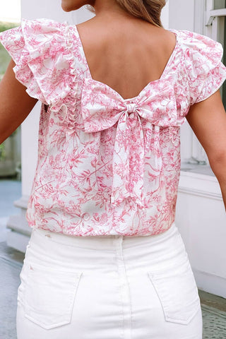 Floral Ruffled Bow Back Top