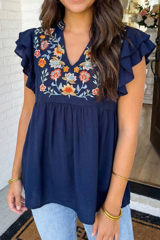 Embroidered Detail Babydoll Blouse