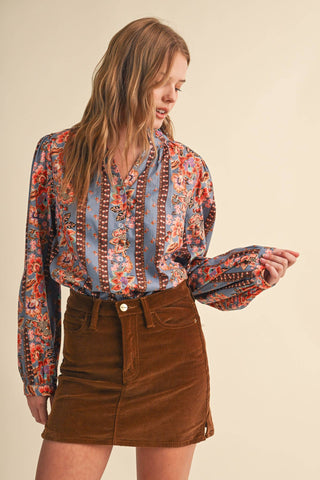Floral Borders Button Up Top