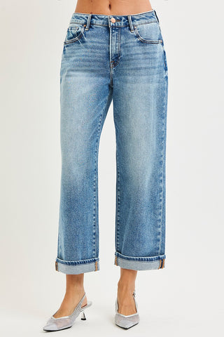 Mid Rise Ankle Boyfriend Cuffed Jeans