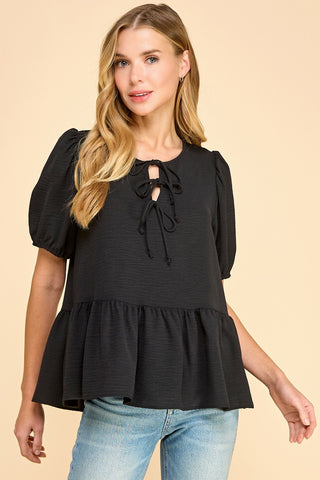 Knot So Basic Peplum Top {Black}