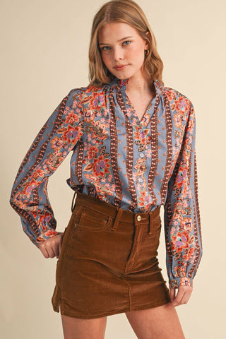 Floral Borders Button Up Top