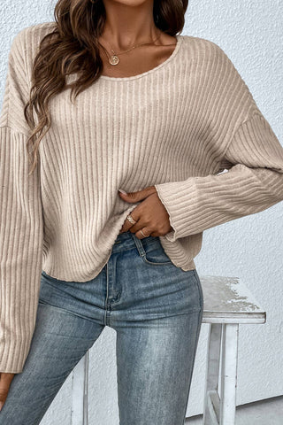 Drop Shoulder Loose Ribbed Knit Top