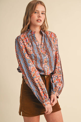 Floral Borders Button Up Top