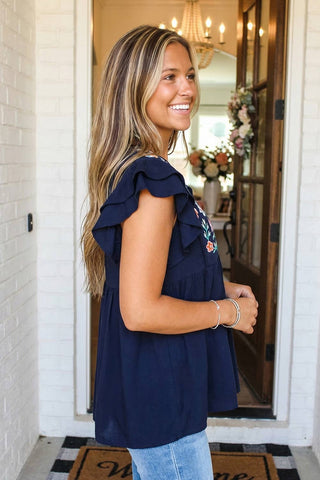 Embroidered Detail Babydoll Blouse