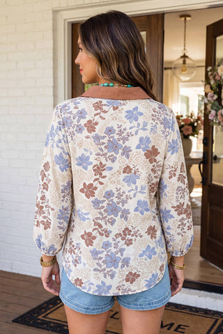 Floral Patchwork Bubble Sleeve Top