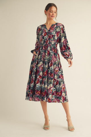 Flouncing Floral Midi Dress