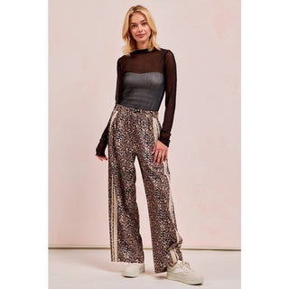 Lace Contrast Cheetah Track Pants