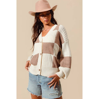 Checkered Front Button Cardigan