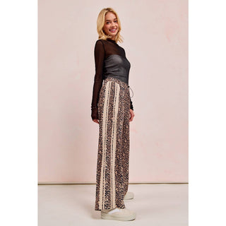 Lace Contrast Cheetah Track Pants