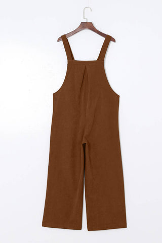 Solid Corduroy Wide Leg Overalls