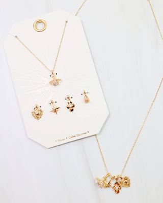 Star and Heart Charm Necklace Set Gold