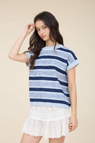 Marled Striped Short Sleeve Top