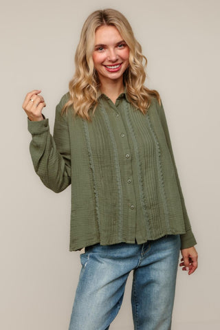 Pin Tuck & Lace Button Up Shirt