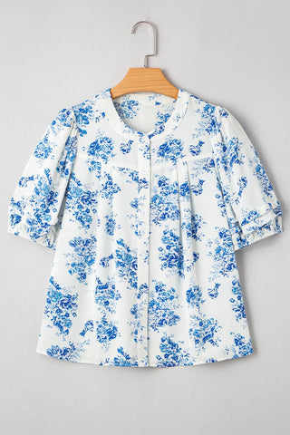 Floral Button Down Pleated Top