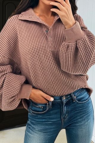 Textured Snap Button Collared Top