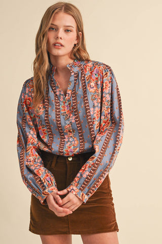 Floral Borders Button Up Top
