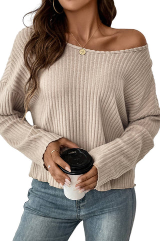 Drop Shoulder Loose Ribbed Knit Top