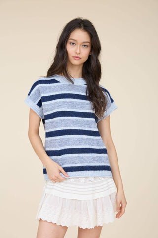 Marled Striped Short Sleeve Top