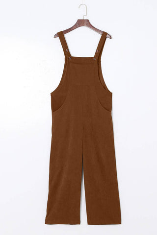 Solid Corduroy Wide Leg Overalls
