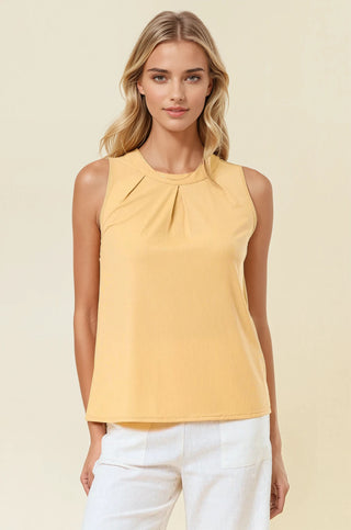 Pleat Me Halfway Sleeveless Top {Lt Mustard}