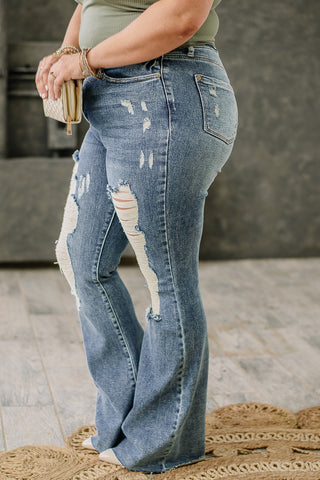 Just Move On Distressed Bootcut Jeans