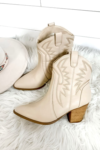Zane Off White Embroidered Booties