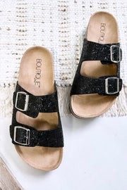 Beach Babe Two Strap Sandals | Black Glitter