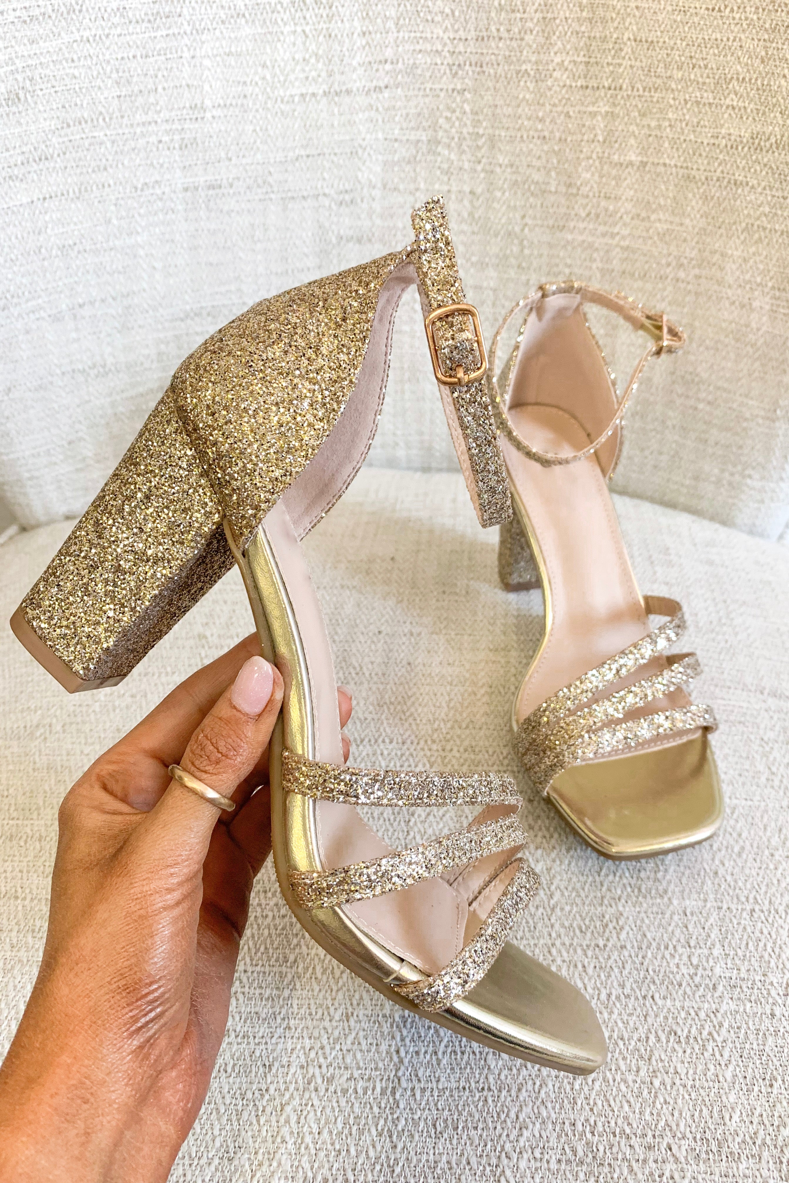 Gold Glitter Heels | Glitter heels, Ankle strap high heels, Gold glitter  heels